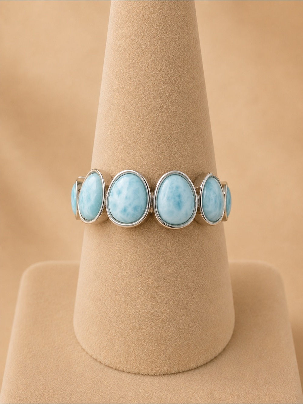 Natural Larimar 925 Sterling Silver Eternity Band Ring NEW 6.75 #662
